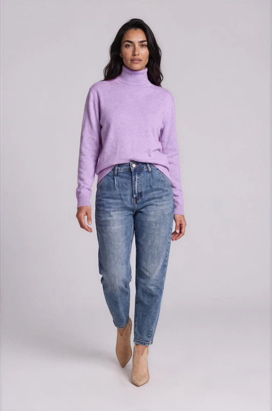 Blouse Knitted Turtleneck Solid-Color 