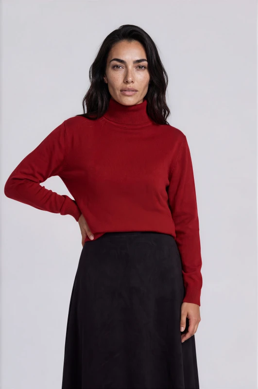 Blouse Knitted Turtleneck Solid-Color 