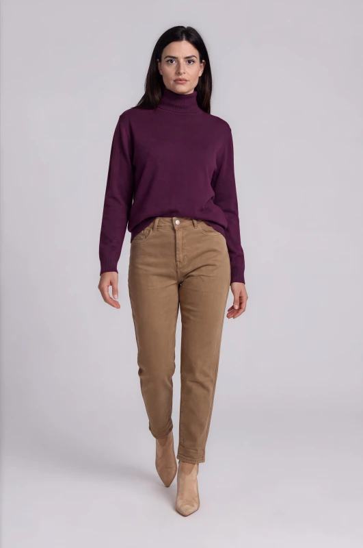 Blouse Knitted Turtleneck Solid-Color 