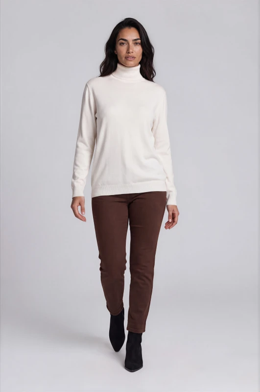 Blouse Knitted Turtleneck Solid-Color 