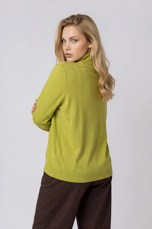 Blouse Knitted Turtleneck Solid-Color 