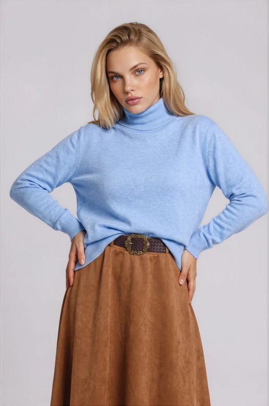 Blouse Knitted Turtleneck Solid-Color 