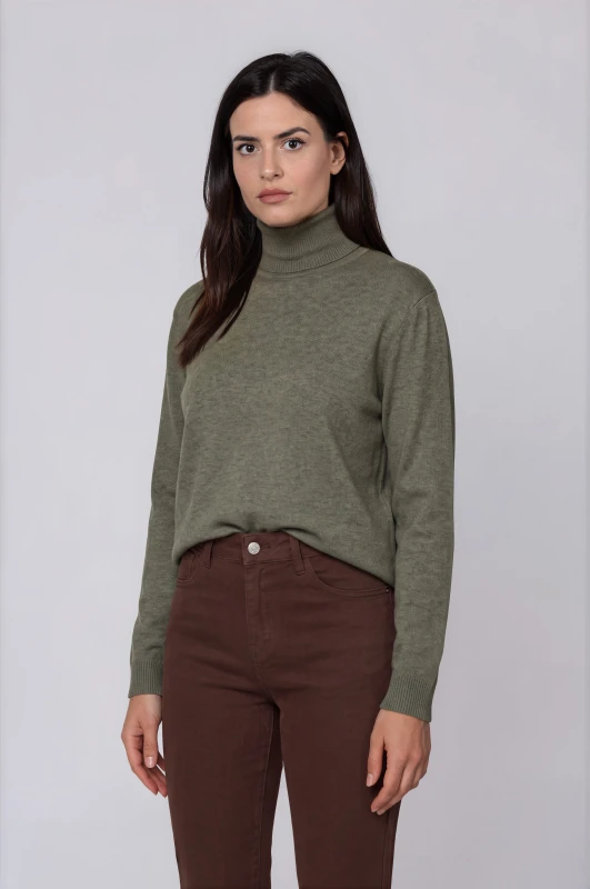 Blouse Knitted Turtleneck Solid-Color 