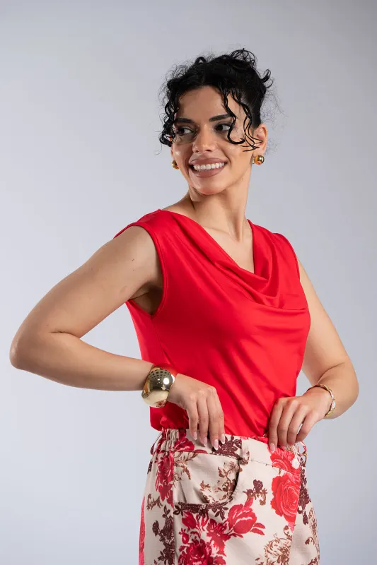 Μπλούζα Ντραπέ Αμάνικη Μονόχρωμη