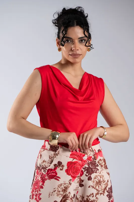 Μπλούζα Ντραπέ Αμάνικη Μονόχρωμη