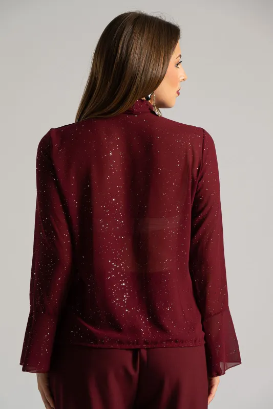 Blouse Draped Neckline Metallic Detail