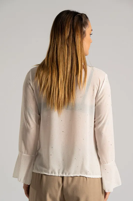 Blouse Draped Neckline Metallic Detail