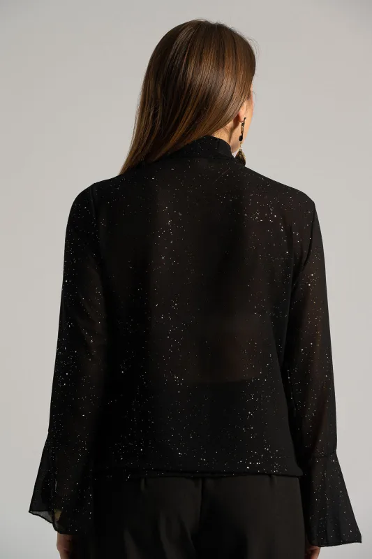 Blouse Draped Neckline Metallic Detail