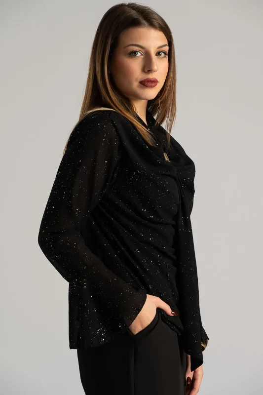 Blouse Draped Neckline Metallic Detail