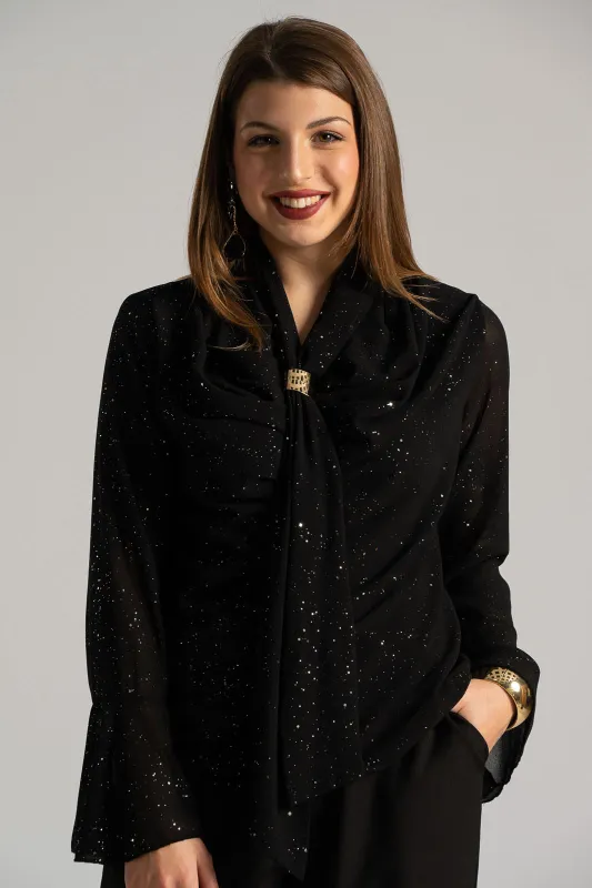 Blouse Draped Neckline Metallic Detail