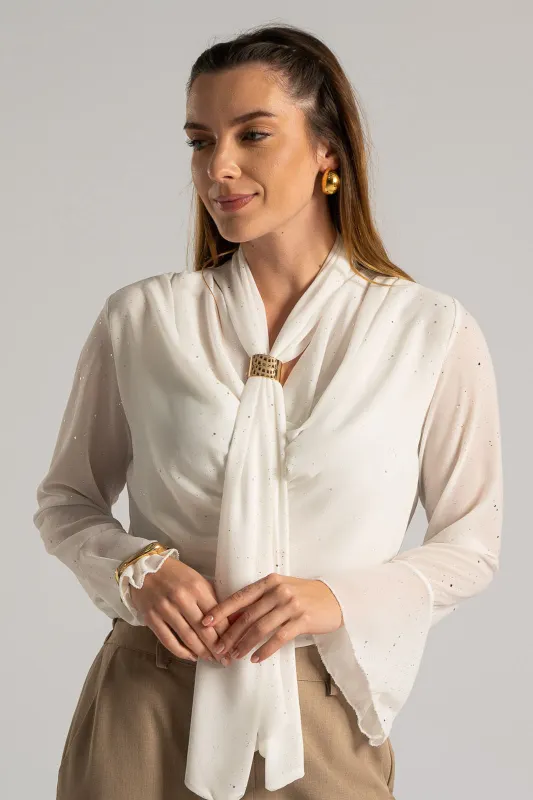 Blouse Draped Neckline Metallic Detail