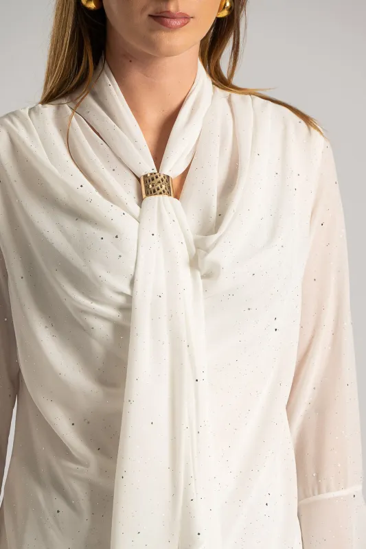 Blouse Draped Neckline Metallic Detail