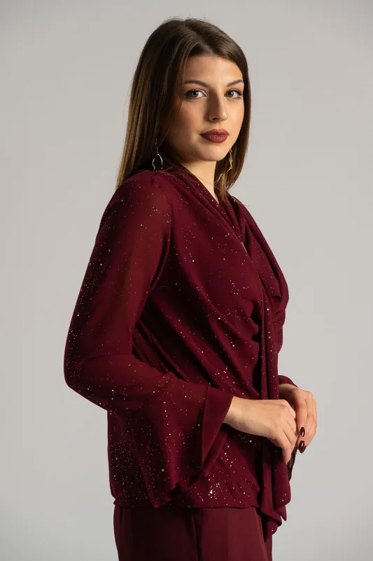 Blouse Draped Neckline Metallic Detail