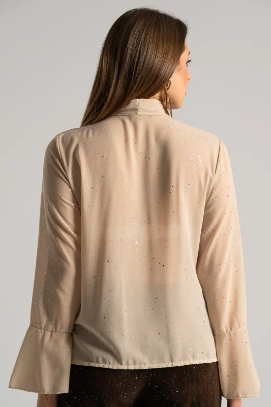 Blouse Draped Neckline Metallic Detail
