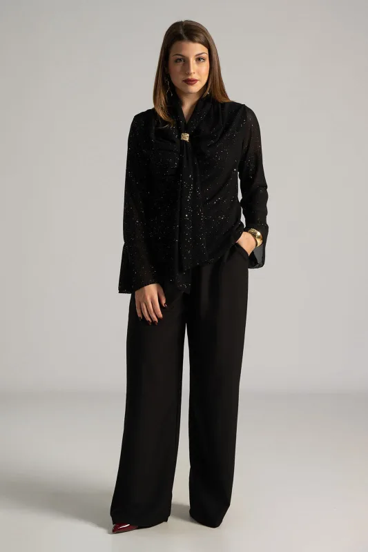 Blouse Draped Neckline Metallic Detail