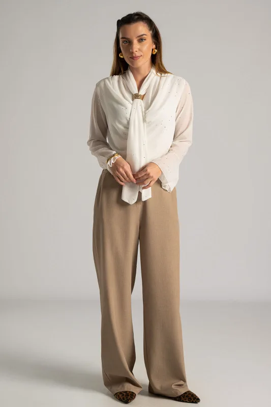 Blouse Draped Neckline Metallic Detail