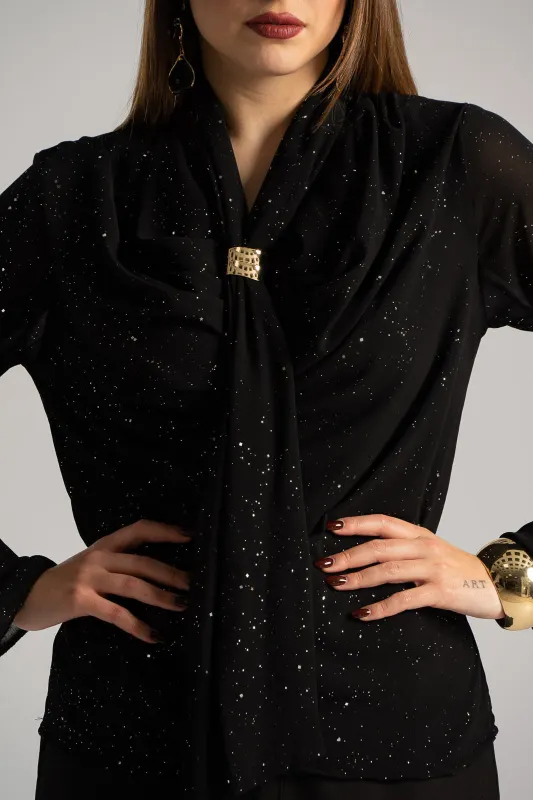 Blouse Draped Neckline Metallic Detail