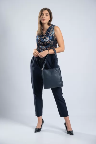 Μπλούζα Ντραπέ Velvet Floral Navy