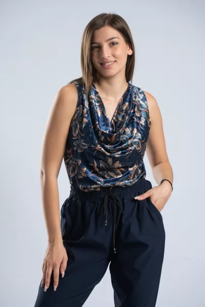 Μπλούζα Ντραπέ Velvet Floral Navy