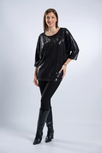 Μπλούζα Νυχτερίδα Shimmer Μαύρη