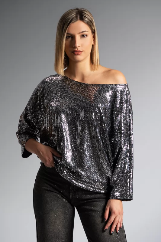 Blouse Batwing Shimmer Silver