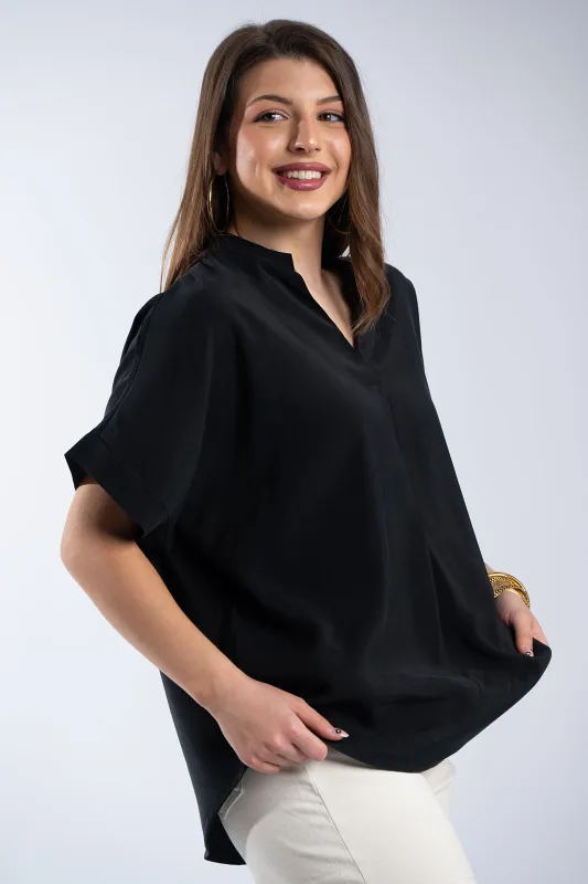 Blouse Oversized V-Neck Mao Collar