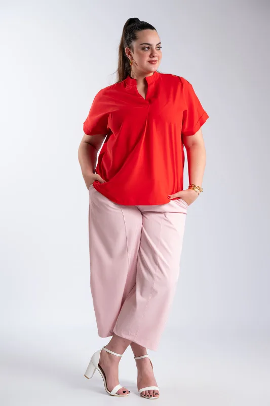 Blouse Oversized V-Neck Mao Collar