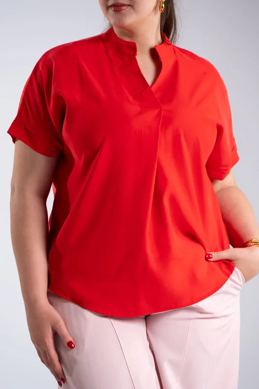 Blouse Oversized V-Neck Mao Collar