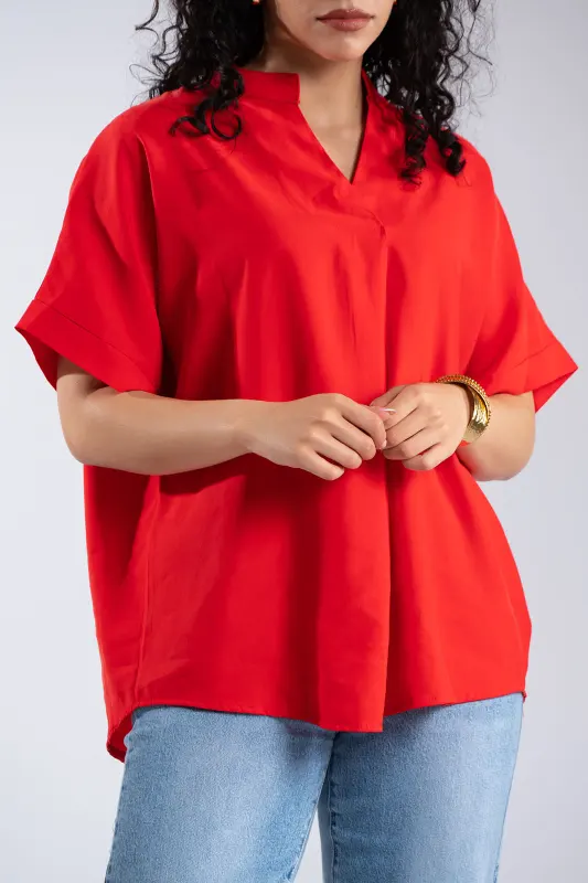Blouse Oversized V-Neck Mao Collar