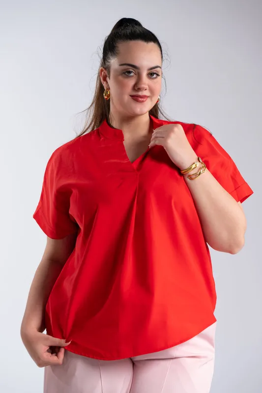 Blouse Oversized V-Neck Mao Collar