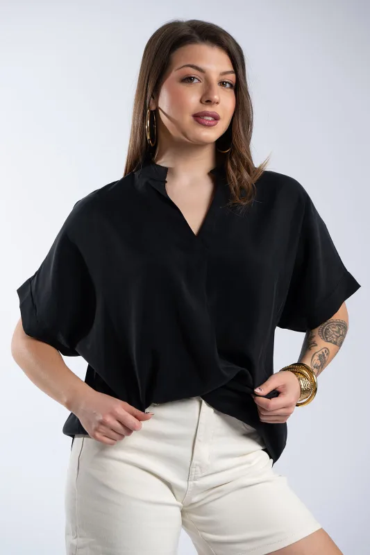 Blouse Oversized V-Neck Mao Collar