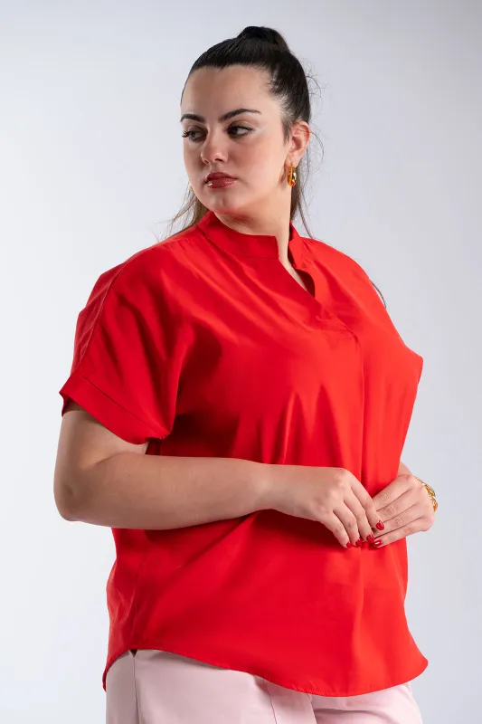Blouse Oversized V-Neck Mao Collar