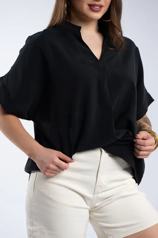 Blouse Oversized V-Neck Mao Collar