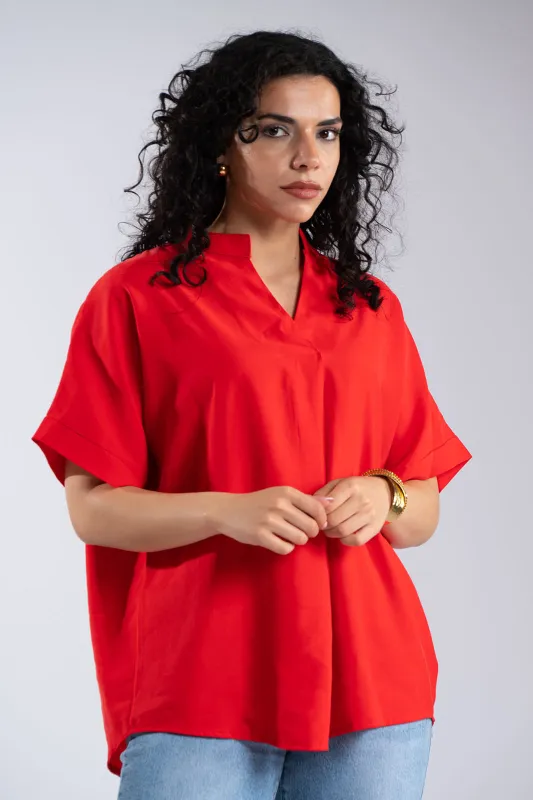Blouse Oversized V-Neck Mao Collar