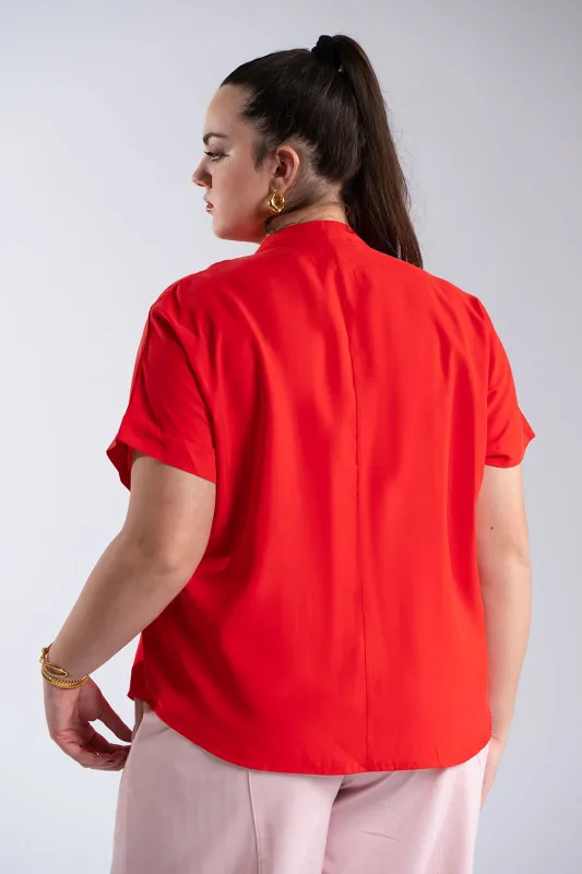 Blouse Oversized V-Neck Mao Collar