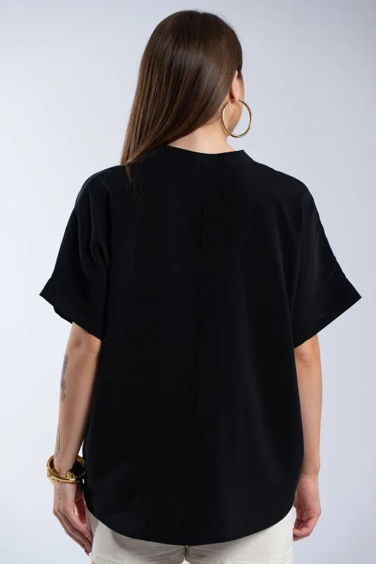 Blouse Oversized V-Neck Mao Collar