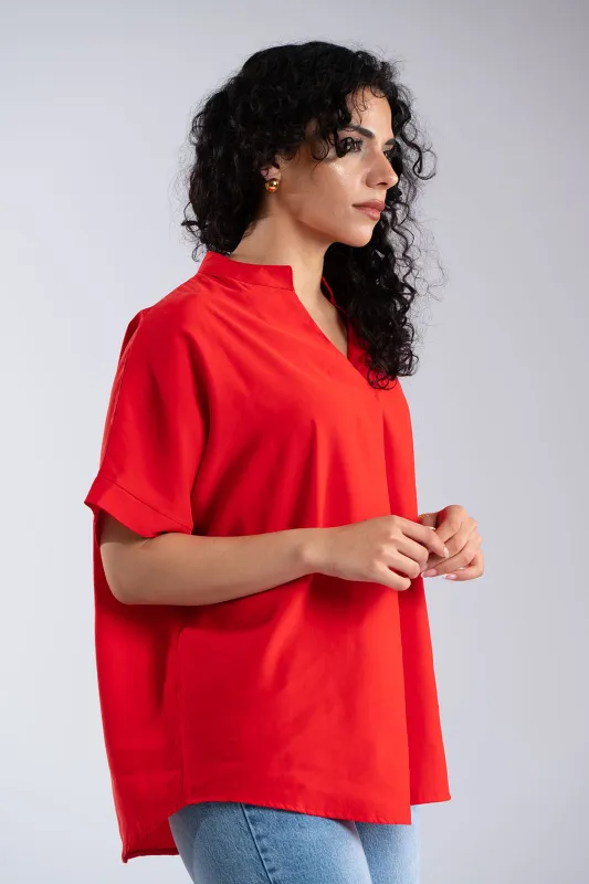 Blouse Oversized V-Neck Mao Collar