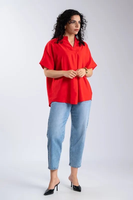 Μπλούζα Oversized V Mao Γιακάς