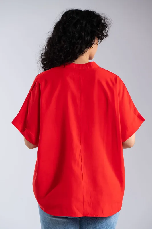 Blouse Oversized V-Neck Mao Collar