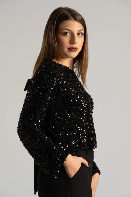 Μπλούζα Παγιέτες Φιόγκος Πλάτη