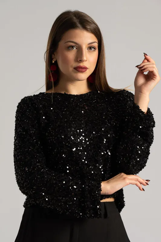 Blouse Sequin Bow Back