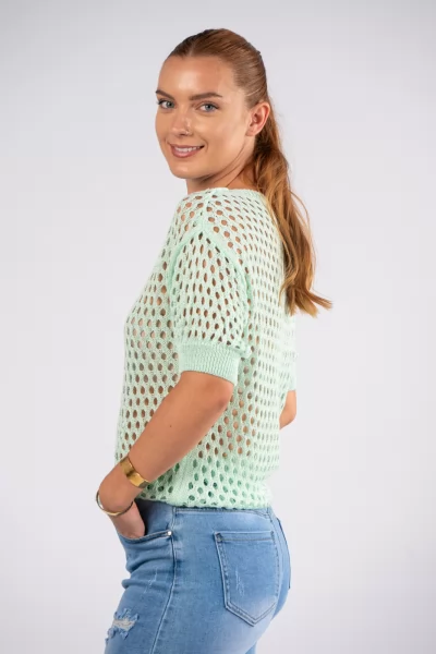 Knitted Blouse Perforated Mint