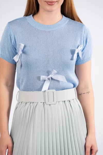 Blouse Knitted Bows Blue