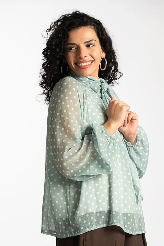 Polka dot blouse with neckline