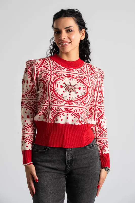 Blouse Pullover Pearls Embroidered