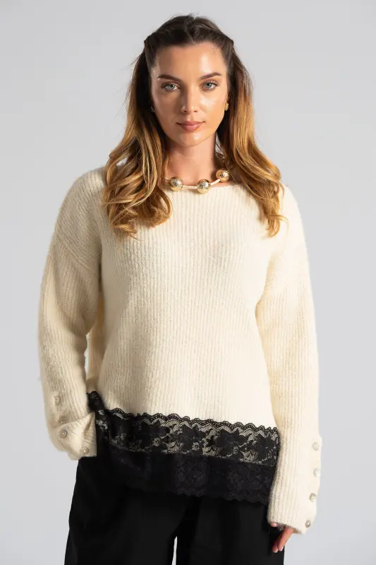 Μπλούζα Πουλόβερ Τελείωμα Δαντέλα