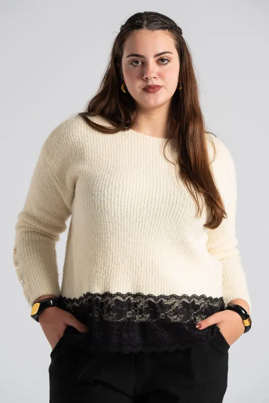 Μπλούζα Πουλόβερ Τελείωμα Δαντέλα