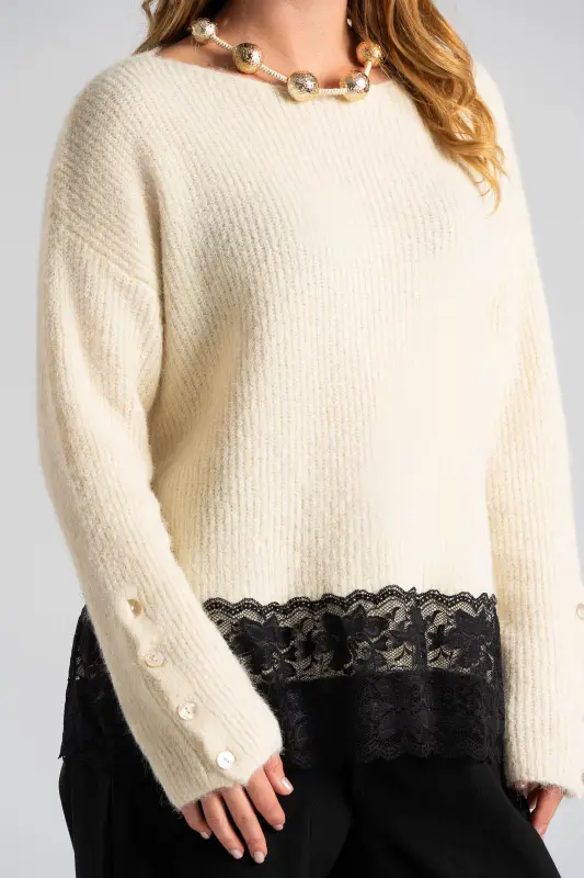 Μπλούζα Πουλόβερ Τελείωμα Δαντέλα