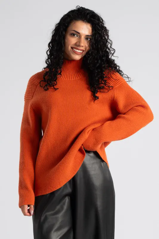 Μπλούζα Ψηλή Λαιμόκοψη Νημάτινη Rib