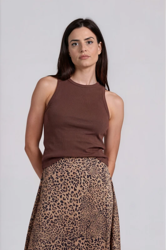 Top Ribbed Sleeveless Solid-Color